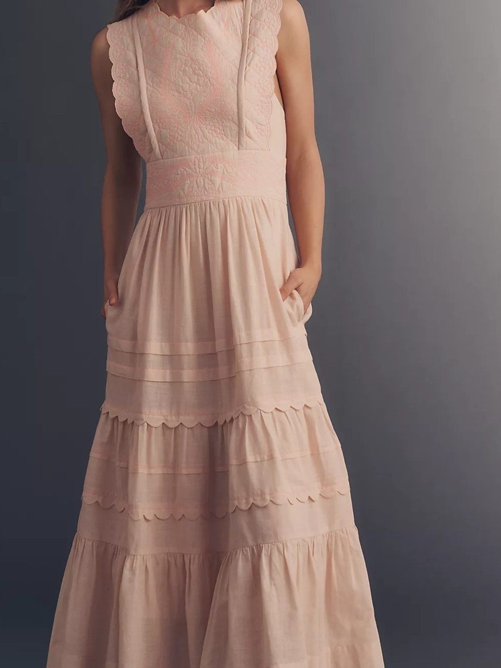Anthropologie Scallop-Trim Maxi Dress in Blush Pink